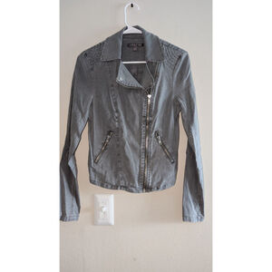 LEVEL 99 Gray Linen Blend Moto Jacket S, Womens
